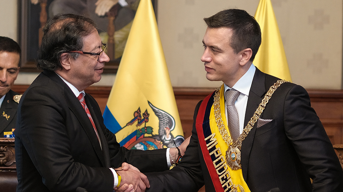 Los presidentes Gustavo Petro, de Colombia, y Daniel Noboa, de Ecuador, en una reunión el 23 de noviembre de 2023.
