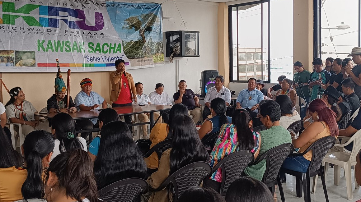 Organizaciones indígenas en una reunión en Pastaza el 11 de enero del 2024.