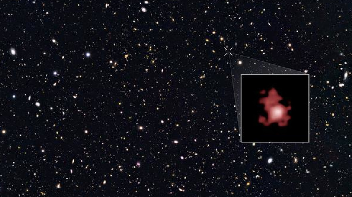 Imagen de la galaxia GN-z11, en el recuadro, captada por el telescopio espacial 'Hubble'.