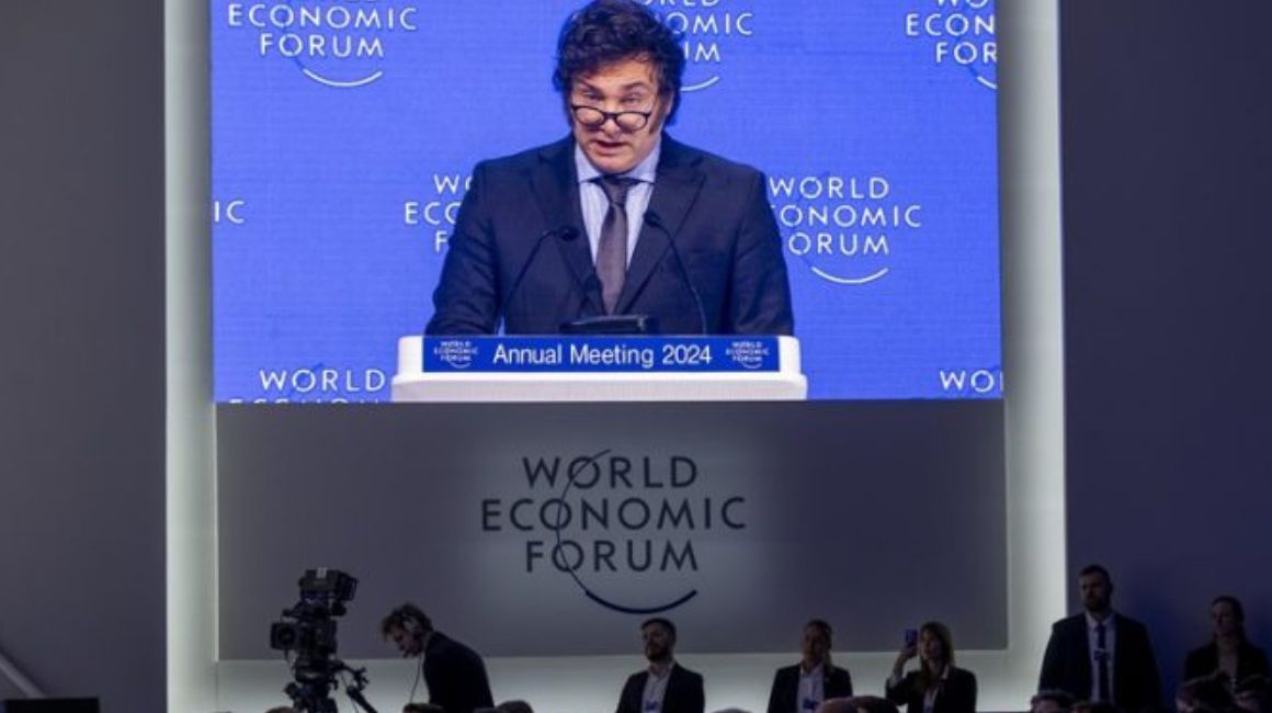 El presidente de Argentina, Javier Milei, durante su discurso ante el Foro Económico Mundial en Davos (Suiza), en enero de 2024.