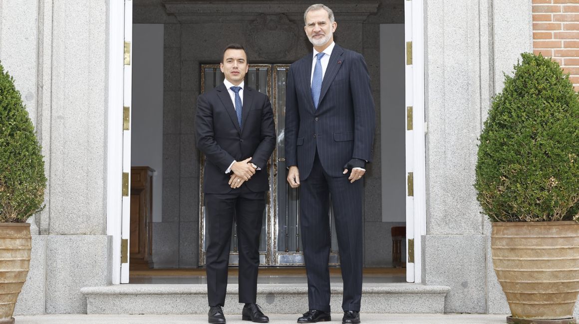 El presidente Daniel Noboa en una reunión con el rey Felipe VI, el 3 de noviembre de 2023, en Madrid, España.