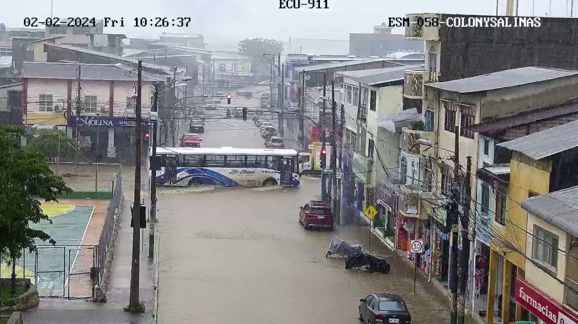 Un sector de Esmeraldas, capital de la provincia, inundado, el 2 de febrero de 2024.