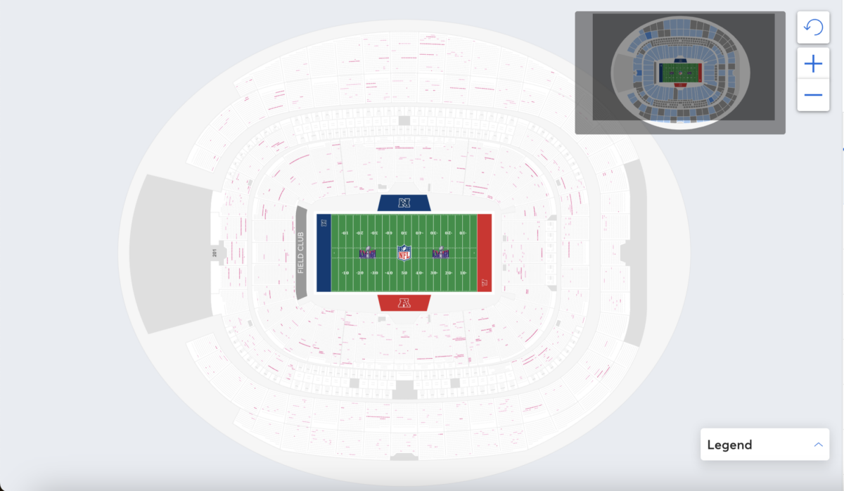 Asientos disponibles para el Super Bowl LVIII, 3 de febrero de 2024.