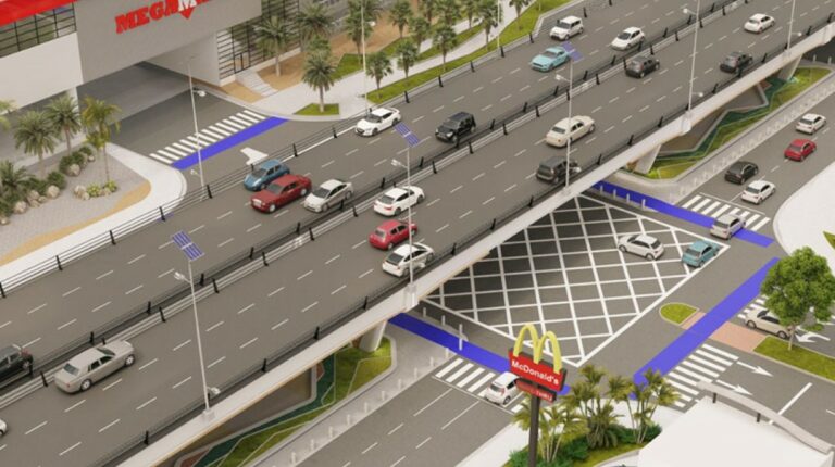Representación gráfica del proyecto de nuevo viaducto o pasos elevados en Los Ceibos, norte de Guayaquil.