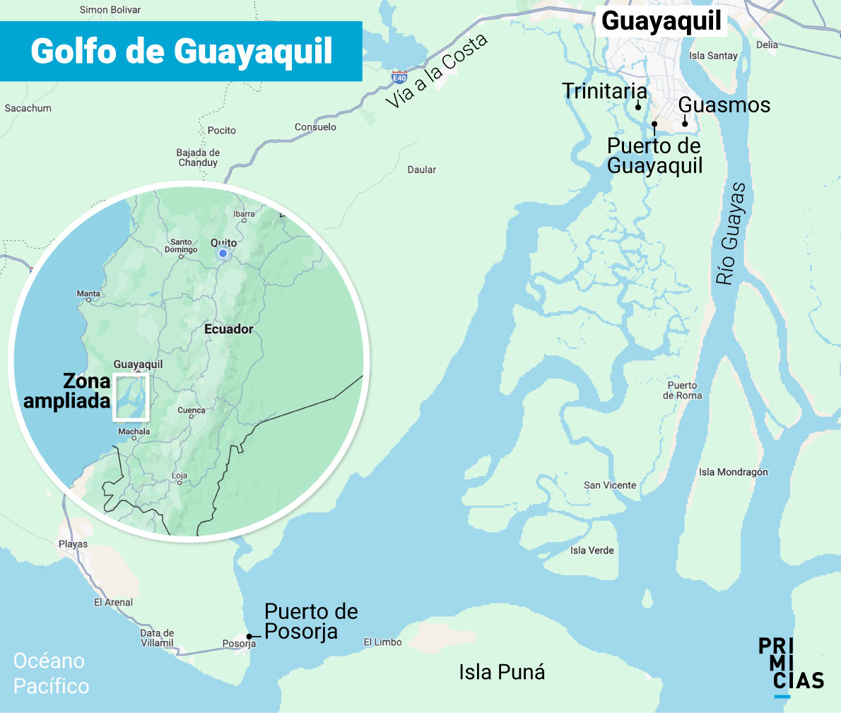 Golfo de Guayaquil ubicación y puertos de Guayaquil y Posorja