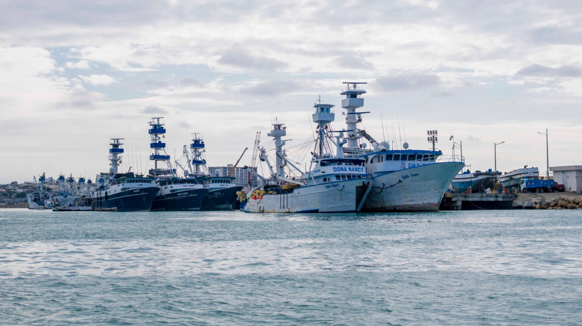 Así deben de ubicarse las embarcaciones ante la falta de muelles en el Terminal Pesquero y Cabotaje del puerto de Manta.
