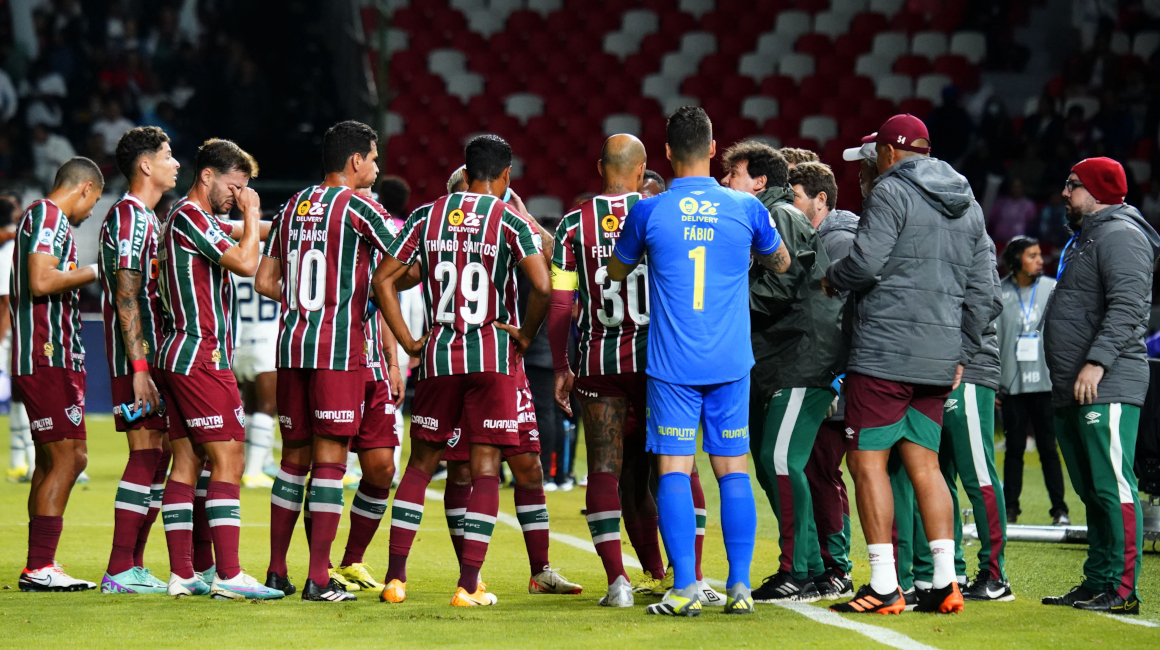 Jugadores de Fluminense, durante el partido de ida de la Recopa ante Liga de Quito.