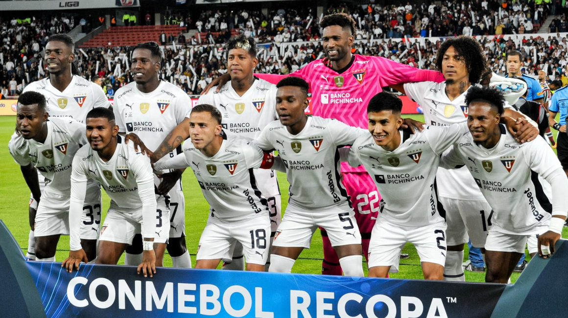 Los jugadores de Liga de Quito, previo a la Recopa Sudamericana, el 22 de febrero de 2024.