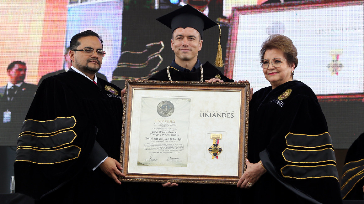 El presidente Daniel Noboa recibió Honoris Causa de UniAndes el 28 de febrero de 2024.