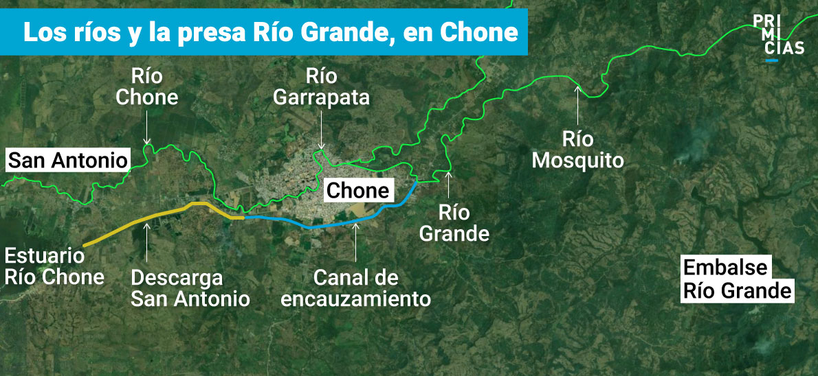 Ríos y presa Río Grande, en Chone