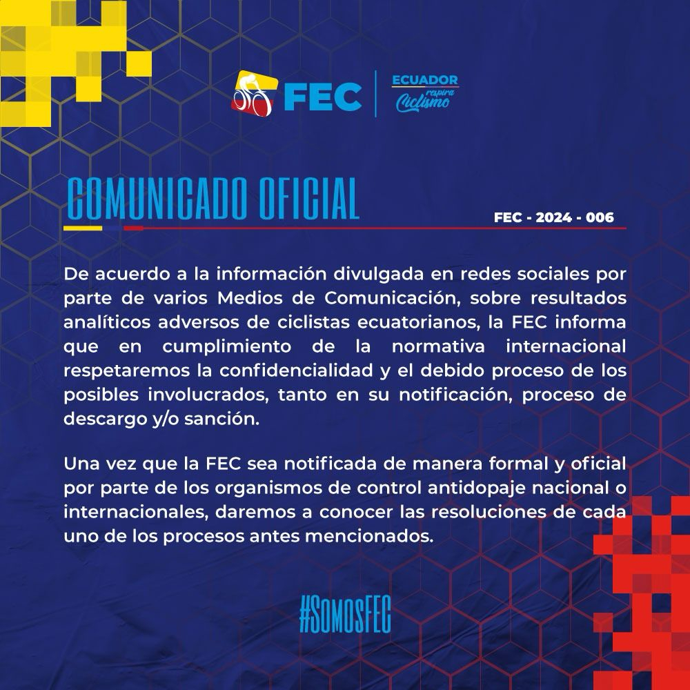 Comunicado dopaje Federación Ecuatoriana de Ciclismo