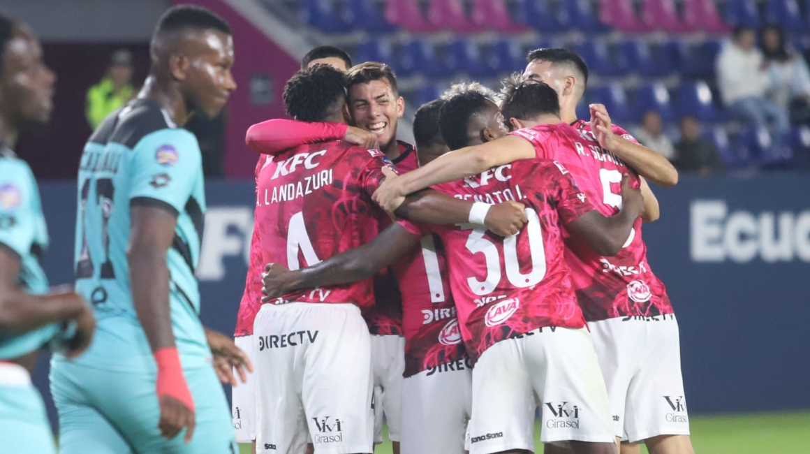 Independiente del Valle celebra uno de sus goles ante Cumbayá, en la Fecha 3 de LigaPro, este 15 de marzo de 2024.