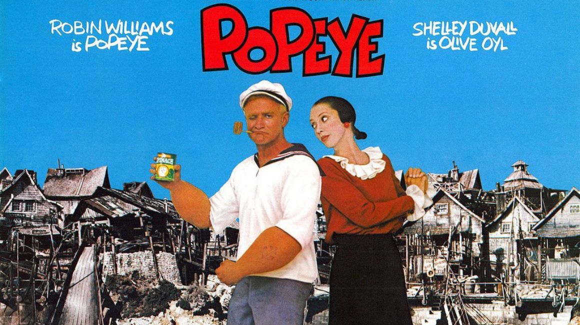 Imagen de promoción de la película 'Popeye', de 1980, protagonizada por Robin Williams y Shelley Duvall.