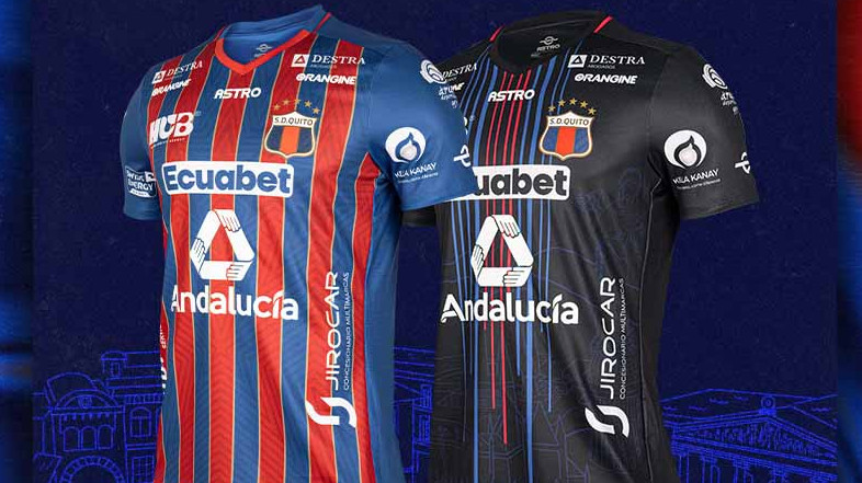 Camiseta titular y alterna de Deportivo Quito, 22 de marzo de 2024.