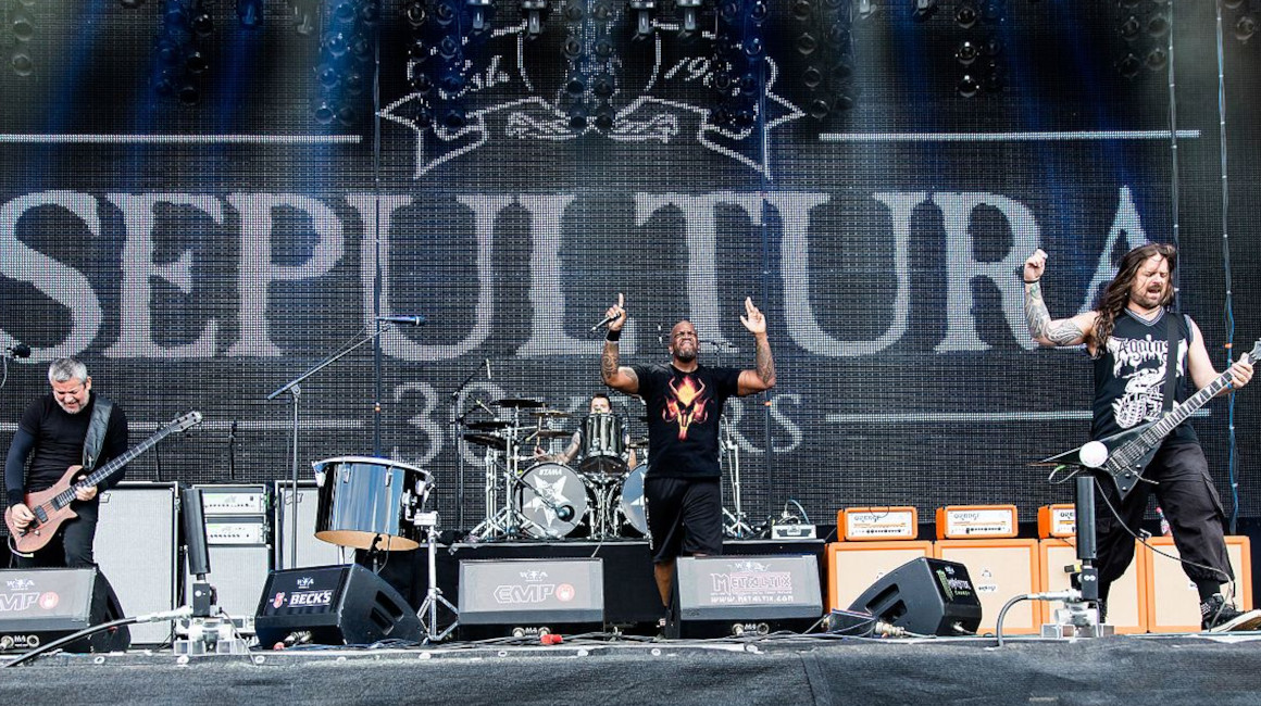 La banda de metal Sepultura en un concierto en 2015.
