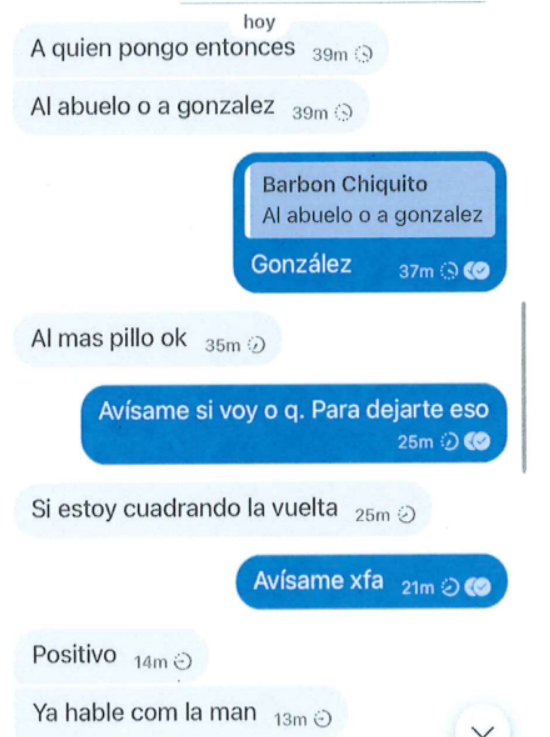 Chats entre 'Novita' y 'Barbón Chiquito', en el expediente del caso Metástasis.