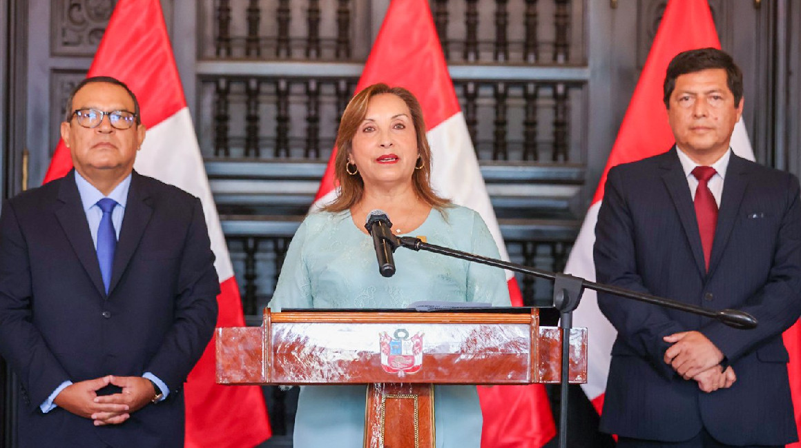 La presidenta de Perú, Dina Boluarte, en una declaración a la prensa el 29 de marzo de 2024.