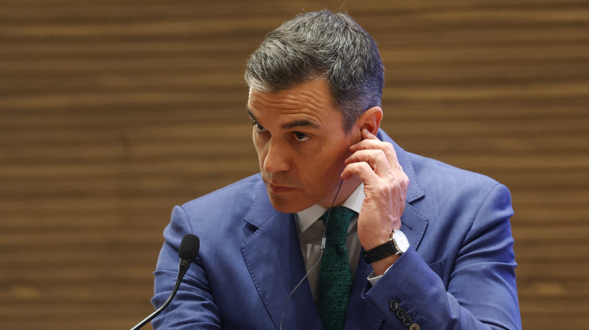 Pedro Sánchez, presidente del Gobierno español, en una conferencia de prensa en Qatar, 3 de abril de 2024.