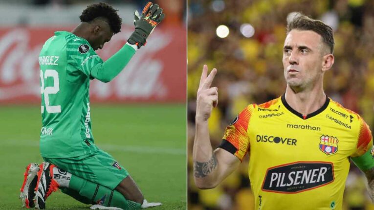 El arquero Alexander Domínguez y el volante Damián Díaz en los partidos de la Fecha de Copa Libertadores con Liga y Barcelona SC, respectivamente.