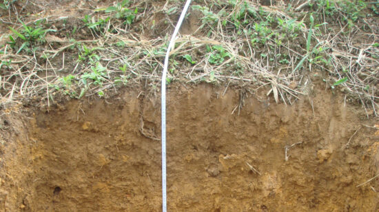 Imagen frontal de la medición de un suelo árido en Ecuador.