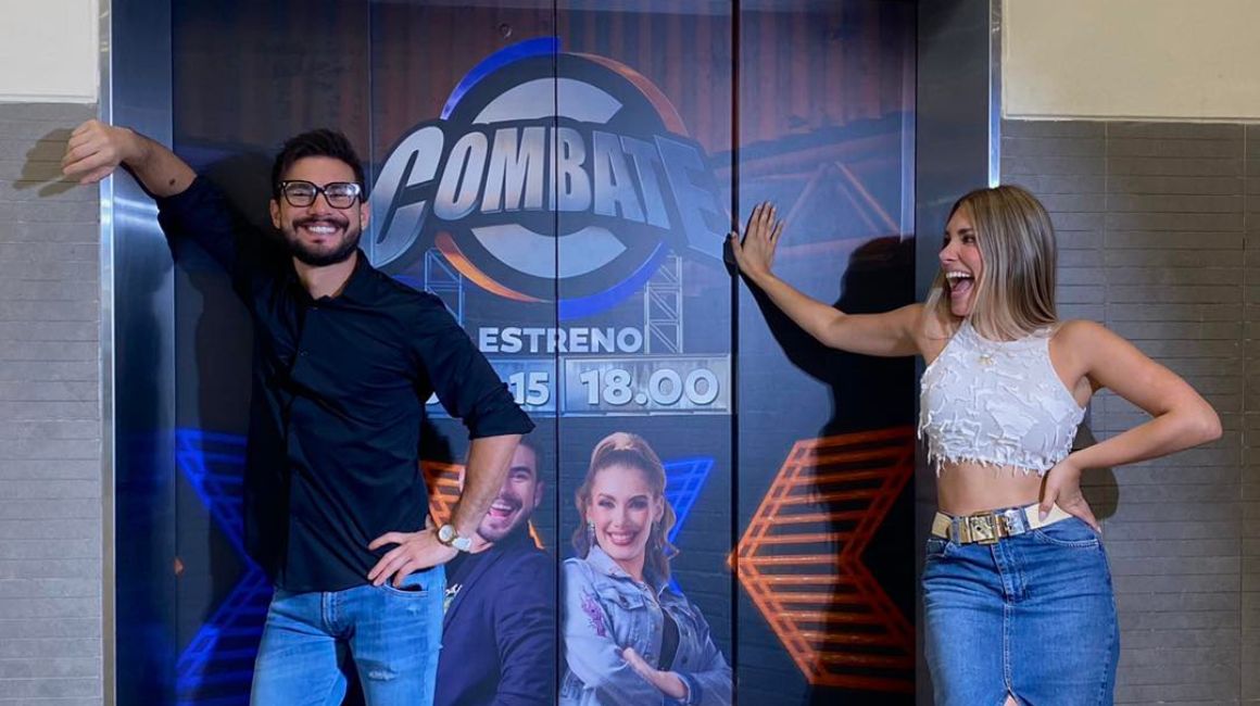 Carlos Scavone y Emiliana Valdez, presentadores del programa Combate, en RTS, que se estrena este 15 de abril del 2024.