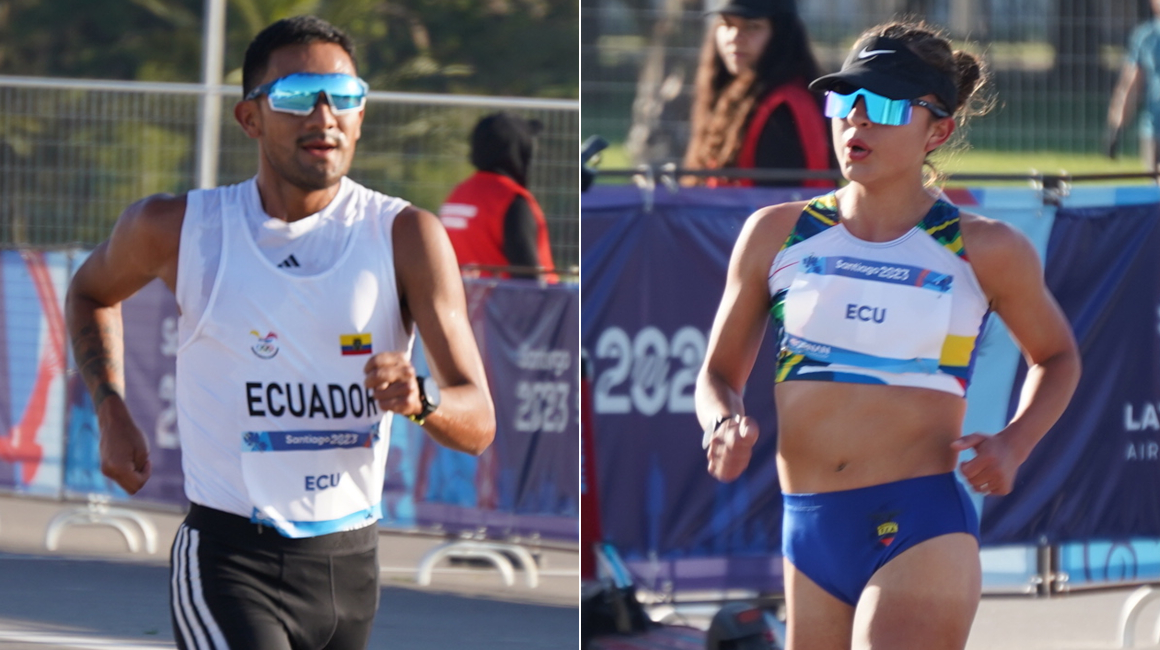 Daniel Pintado y Glenda Morejón, durante la maratón de relevos marcha en los Juegos Panamericanos de Chile, el 4 de noviembre de 2023.