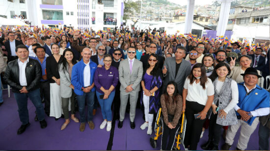 El presidente Daniel Noboa en un evento en el sur de Quito.