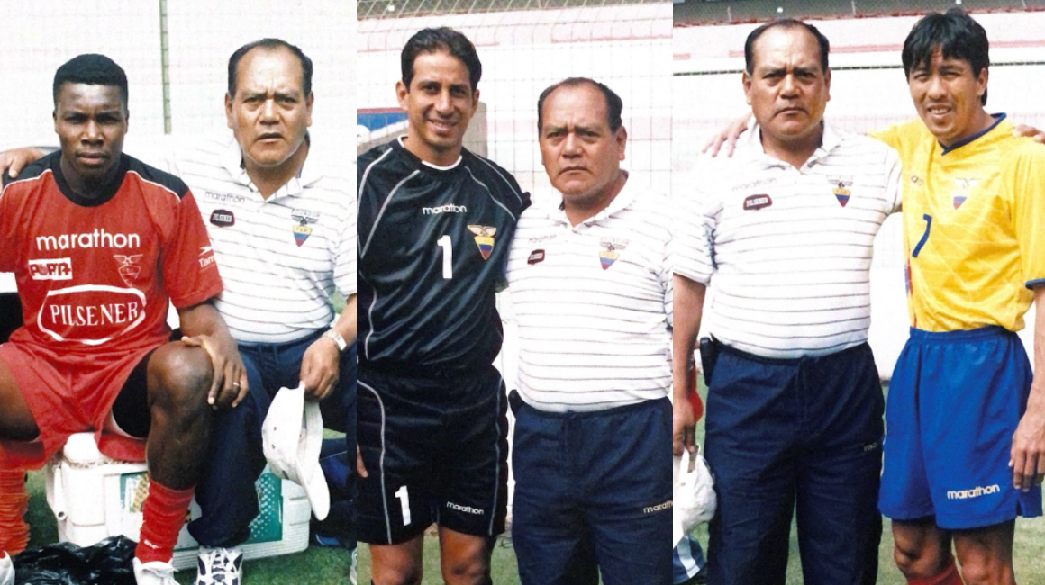 Teófilo Almache, junto a varios exjugadores de la selección ecuatoriana de fútbol.