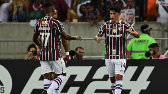 Jugadores de Fluminense, durante un partido de Copa Libertadores, el 9 de abril de 2024.