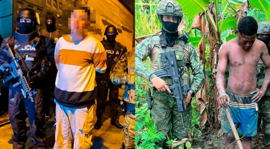 Alias 'Cerebro' y alias 'Masato', respectivamente, detenidos por las Fuerzas Armadas de Ecuador, este 25 de abril de 2024.