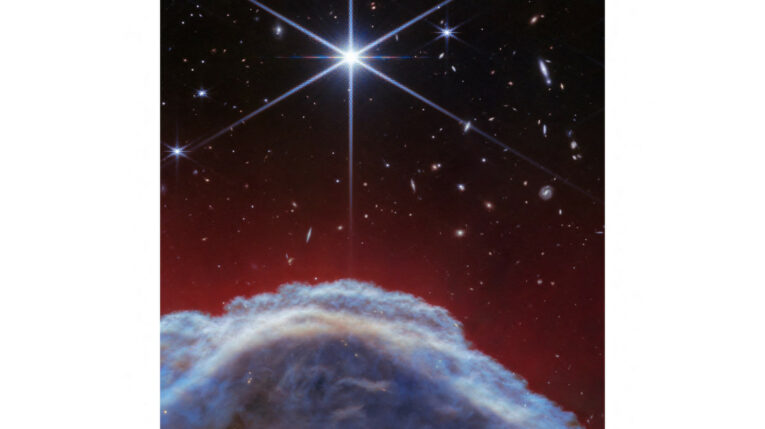 Imagen frontal donde se observa una parte de la nebulosa 'Cabeza de Caballo', captada por el telescopio James Webb.