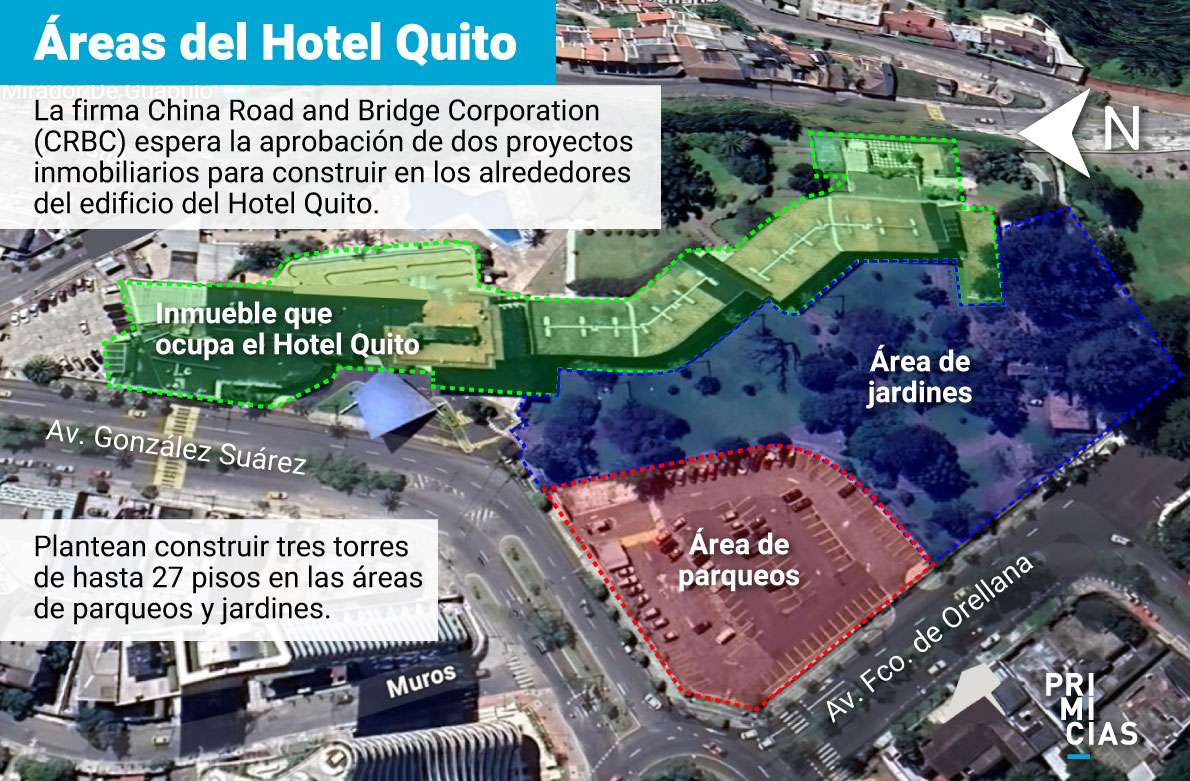 Hotel Quito Infografía de las áreas en las que se plantea construir tres torres
