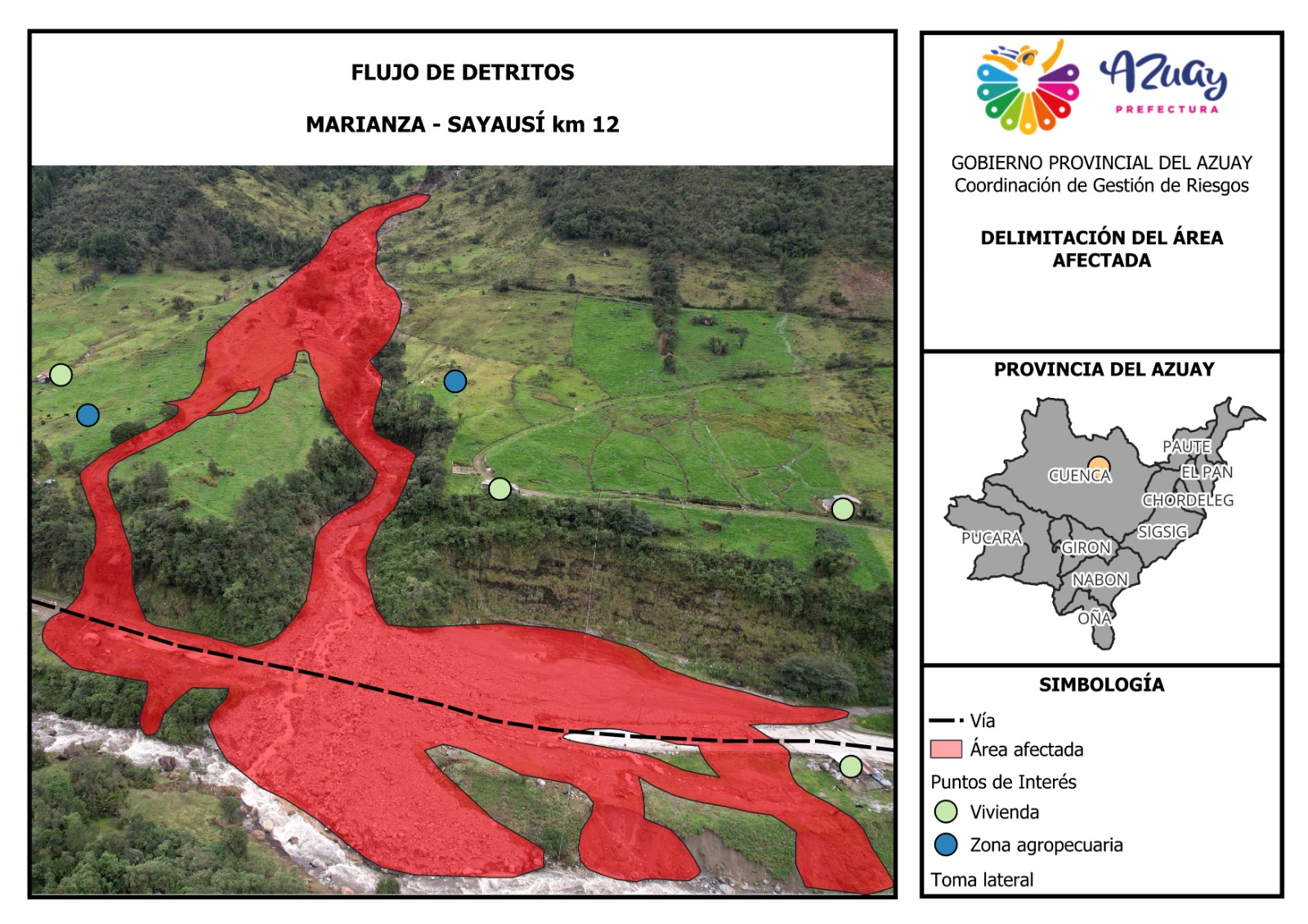Imagen de uno de los aluviones que ocurrió en Sayausí, Cuenca, el 4 de mayo de 2024.