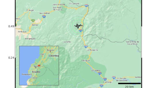 Localización en el mapa de Ecuador del sismo reportado en Carchi, este 7 de mayo de 2024.