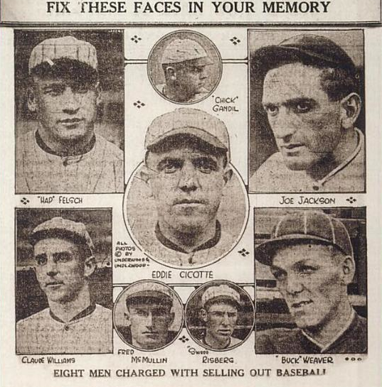 Los ocho jugadores, conocidos como los Black Sox, que estuvieron involucrados en el escándalo.