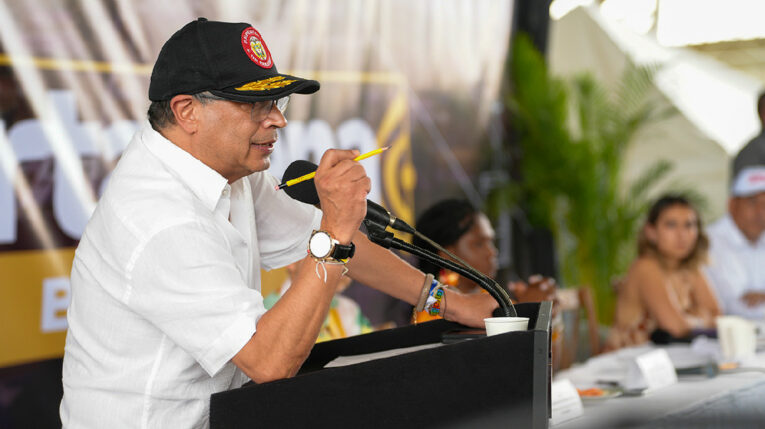 El presidente de Colombia, Gustavo Petro, en un discurso el 8 de mayo de 2024.