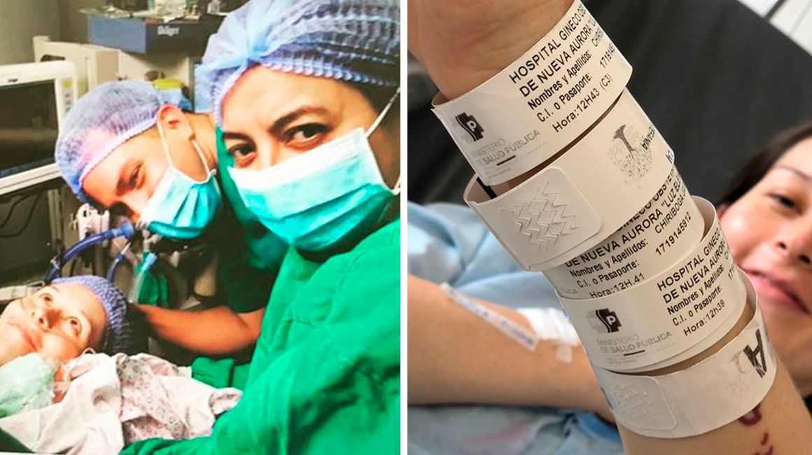 Daniela Chiriboga en el parto de sus cuatrillizos, el 30 de enero de 2020.