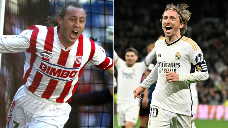 El exfutbolista ecuatoriano Álex Aguinaga y el croata Luka Modric.