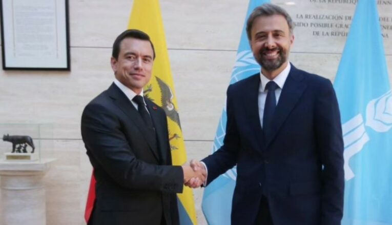 El presidente Daniel Noboa se reúne con Álvaro Lario, presidente de FIDA, el 13 de mayo de 2024.