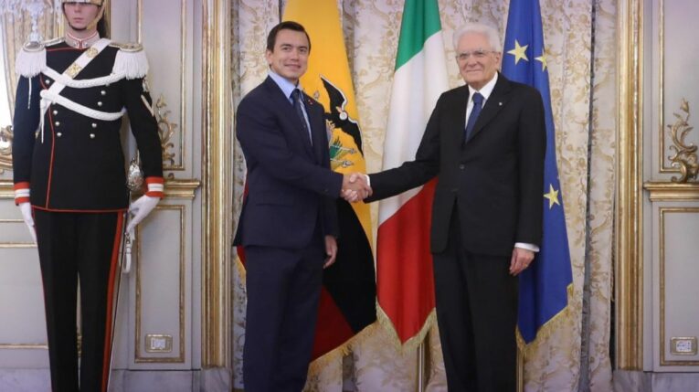 El presidente Daniel Noboa se reunió con su homólogo de Italia, Sergio Mattarella, el 14 de mayo de 2024.