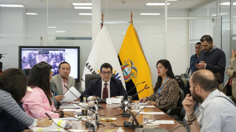 El asambleísta Patricio Chávez (c) en una sesión en la Asamblea en diciembre de 2023.