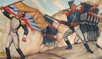 Detalle del cuadro 'Pichincha', de Luis Moscoso, fechado en 1947 y basado en la famosa batalla independentista. 
