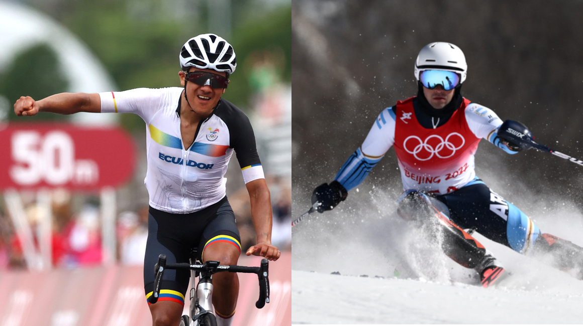 Los deportistas Richard Carapaz y Tomas Birkner de Miguel en sus competencias de ciclismo y slalom masculino en los Juegos Olímpicos de verano e invierno respectivamente.