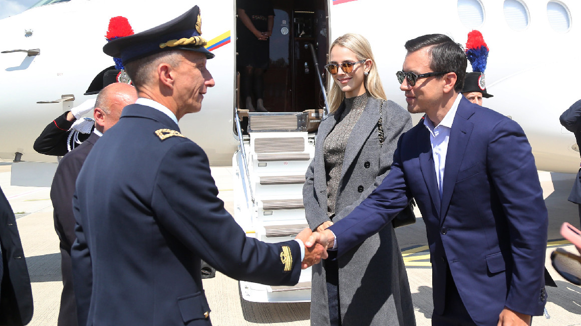 El presidente Daniel Noboa y la primera Dama, Lavinia Valbonesi, en su viaje a Roma el 11 de mayo de 2024.