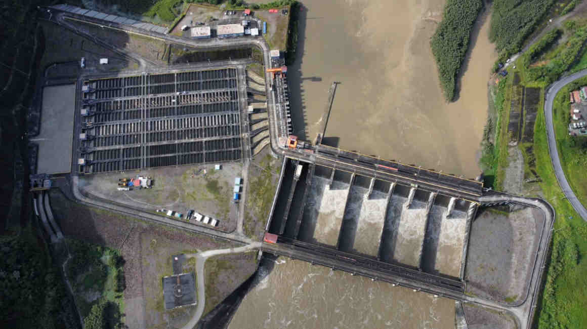 Panorámica de las obras de captación de la hidroeléctrica Coca Codo Sinclair, 30 de mayo de 2024.