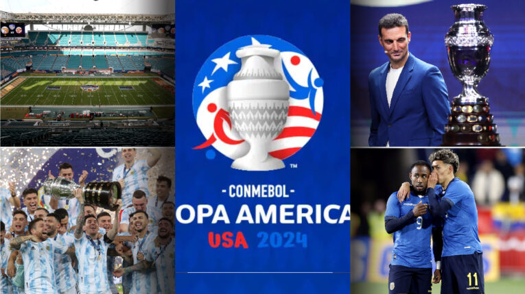 Imágenes de selecciones, estadio, trofeo y logo de la Copa América.