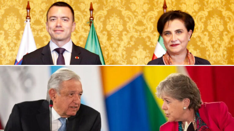 Los presidentes y cancilleres de Ecuador y México.