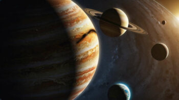Ilustración de planetas en el espacio.