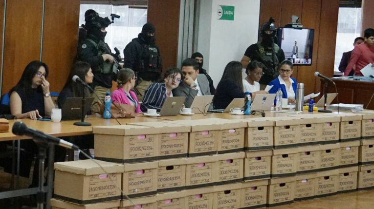 Fiscal Diana Salazar durante la audiencia para recibir dos testimonios anticipados en el caso Purga. Quito, 3 de junio de 2024