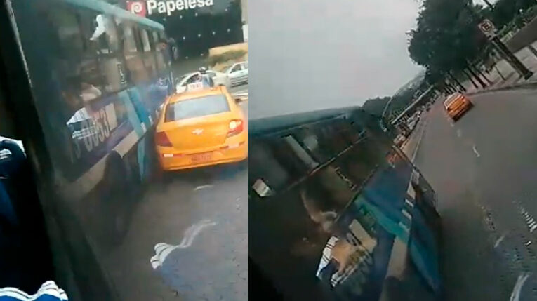 Unidad de la Metrovía se desvía para perseguir a taxi en Guayaquil.